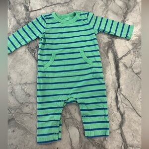 Primary Green and Blue Striped Baby Romper | 3-6M